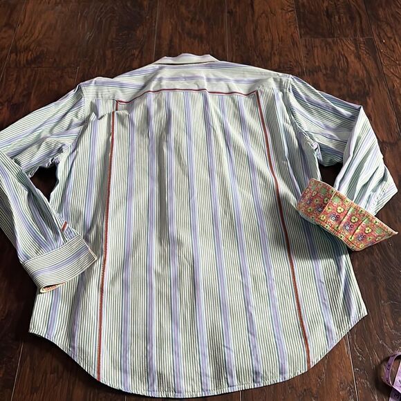ROBERT GRAHAM Men Striped Multi-Color Flip Cuff Long Sleeve Button Shirt size XL - Picture 10 of 10